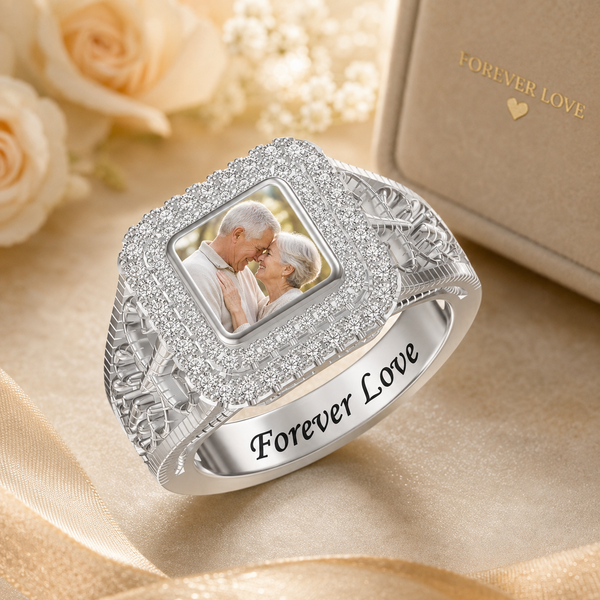 Bague photo personnalisée avec zirconia