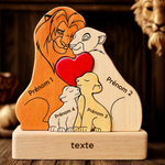 Puzzle famille lions en bois avec 4 prénoms gravés
