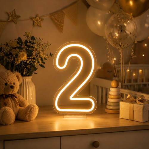Chiffre lumineux LED néon dans une décoration de fête