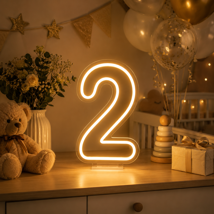 Chiffre lumineux LED néon dans une décoration de fête