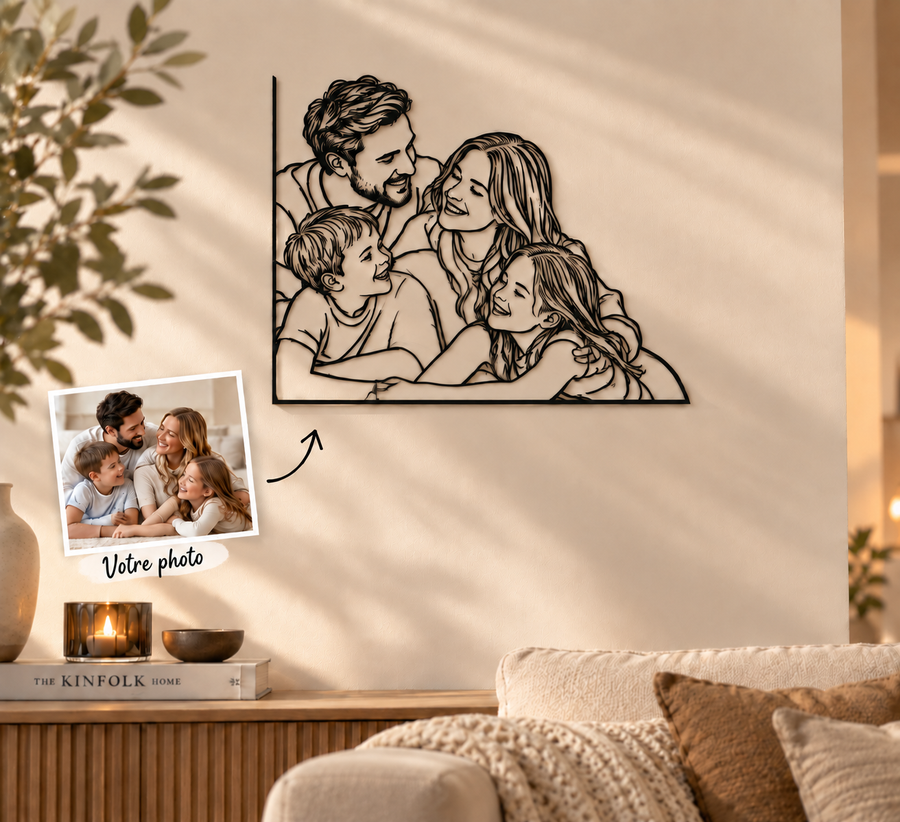 Portrait de famille en métal, dessin au trait personnalisé