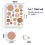 Stickers points assortis, 6 feuilles contenant 132 stickers