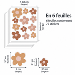 Stickers fleurs assortis, 6 feuilles contenant 72 stickers