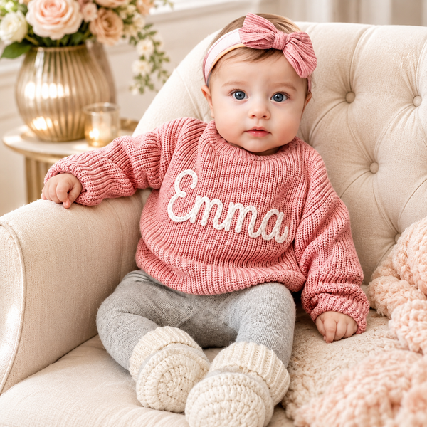 Pull bébé prénom tricoté main