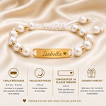 Bracelet Perla en perles avec plaque gravée, détails du produit
