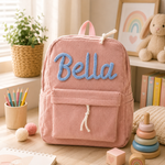 Sac à dos en velours côtelé, coloris rose
