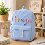 Sac à dos en velours côtelé, coloris bleu