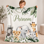 Couverture polaire personnalisée avec prénom, motif jungle
