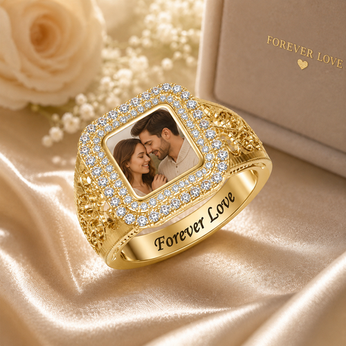 Bague photo personnalisée avec zirconia
