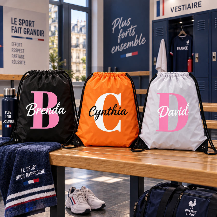 Sacs de gym personnalisés avec initiale, plusieurs coloris