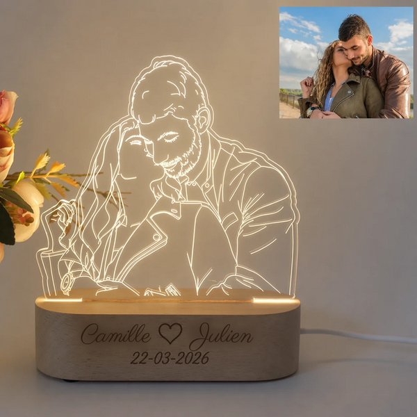 Lampe photo personnalisée HeartGlow avec prénoms et date gravés