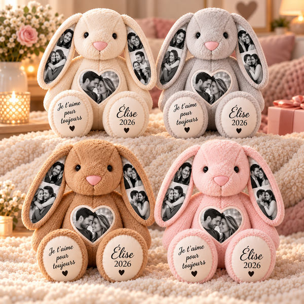 Lapin en peluche personnalisé avec vos photos et prénoms