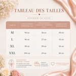 Tableau des tailles du peignoir en satin, du M au XXL