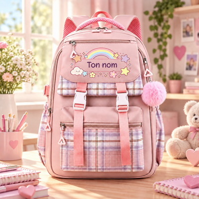 Sac à dos scolaire personnalisé avec oreilles, coloris rose