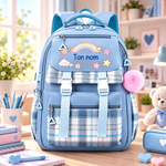 Sac à dos scolaire personnalisé avec oreilles, coloris bleu