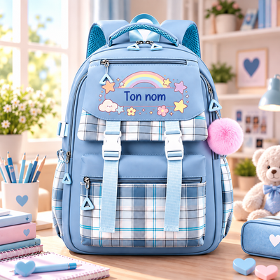 Sac à dos scolaire personnalisé avec oreilles, coloris bleu