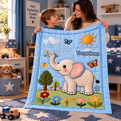 Couverture éléphant personnalisée, coloris bleu