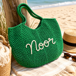 Sac de plage croché, coloris vert kaki