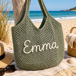 Sac de plage croché, coloris vert