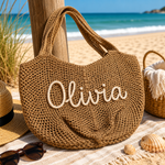 Sac de plage croché, coloris brun