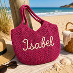 Sac de plage croché, coloris rose rouge