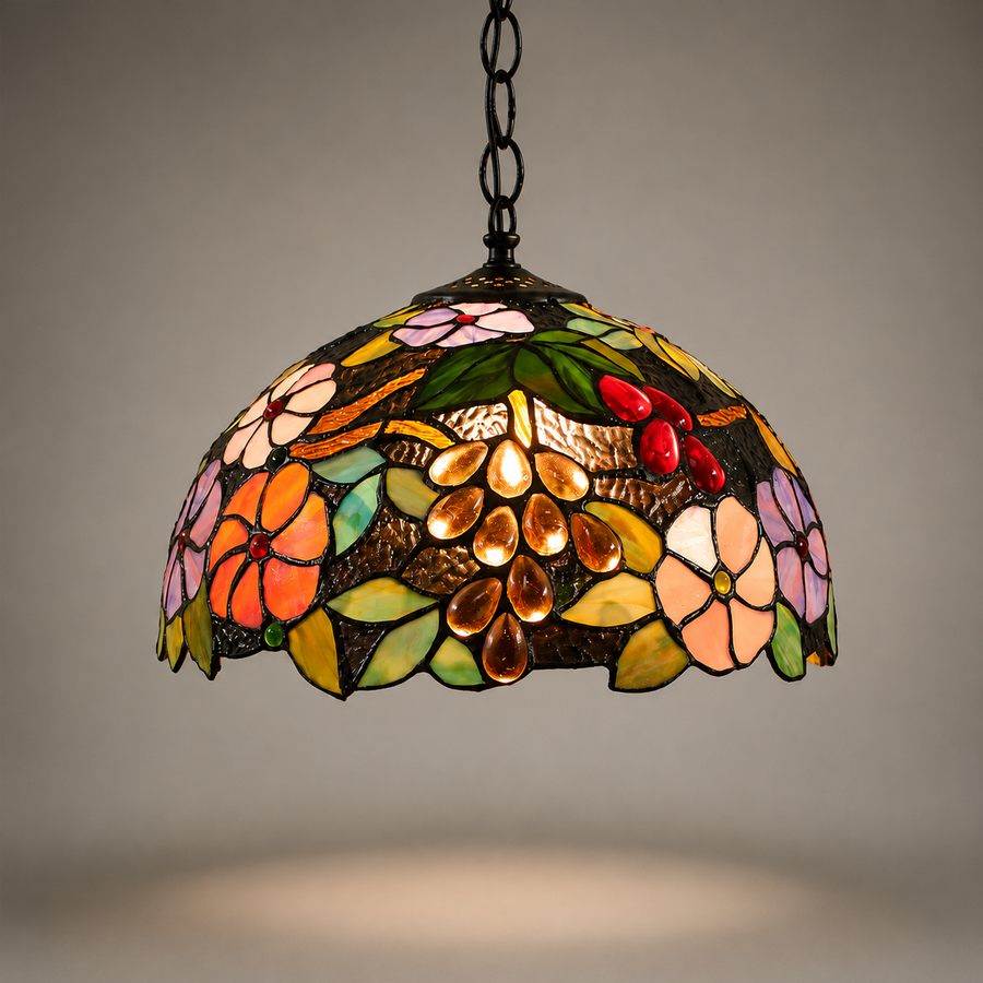 Suspension Tiffany Fleur 30 cm en verre plombé