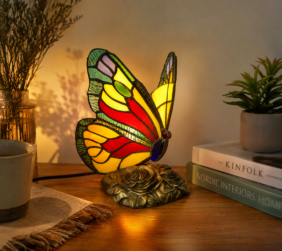 Lampe Tiffany Papillon en verre plombé