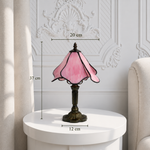 Abat-jour en verre plombé rose en forme de tulipe