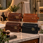 Trousse de toilette personnalisée en simili cuir avec prénom doré
